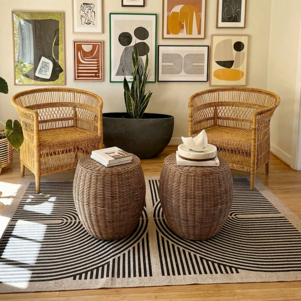 Kora Rattan Ottoman Stool