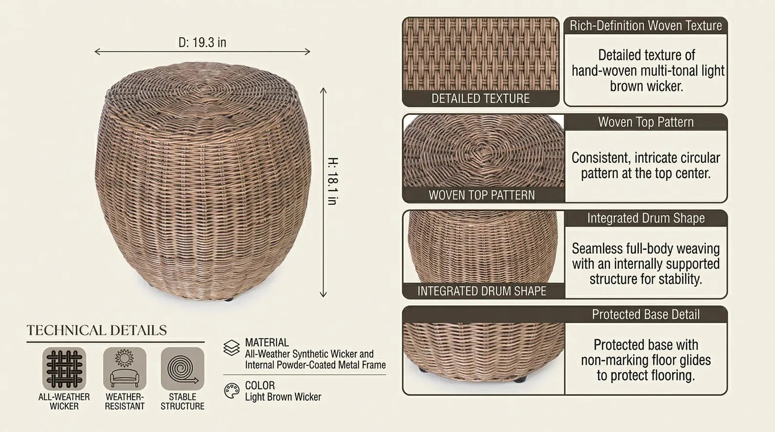 Kora Rattan Ottoman Stool